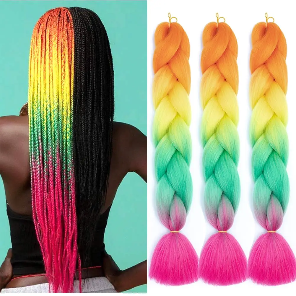 Jumbo Vlechten Haar Kanekalon Expressie Haar Voor Vlechten Synthetische Vlechten Hair Extensions Regenboog Kleurrijke Twist Hair Extensions