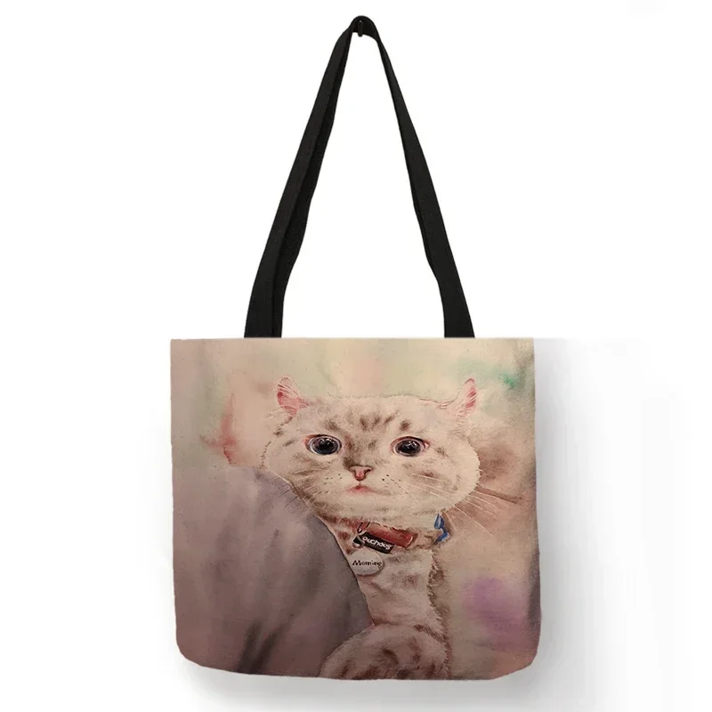 Mvensh New Watercolor Cat Set Printing Tote Shopping Bag Women  Lady Casual Handbag School Travel Shopper Bags Pouch
