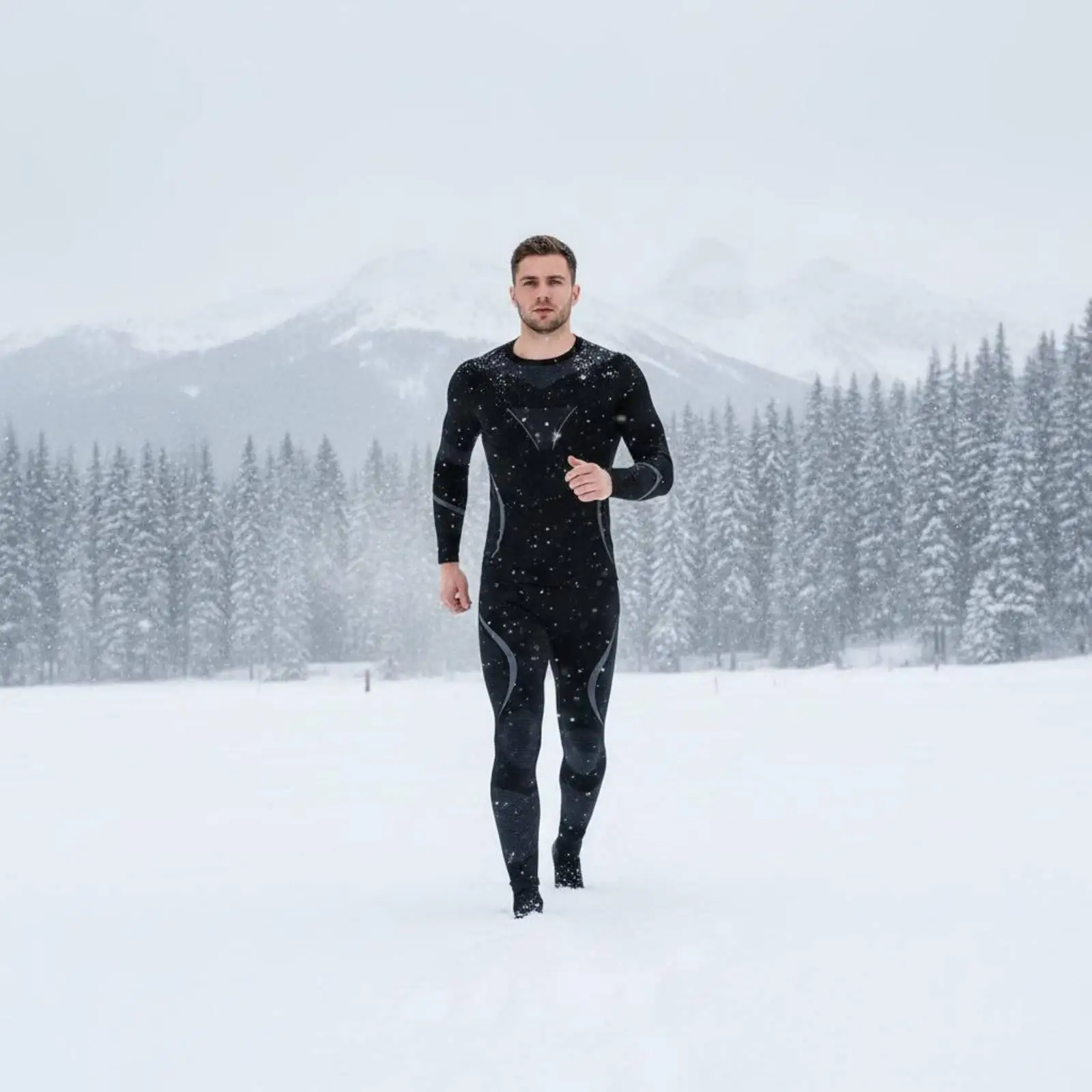 Men Running Thermal Base Layer Set Polyester Nylon Seamless Compression Dampness Wicking Lightweight Warmth Hiking