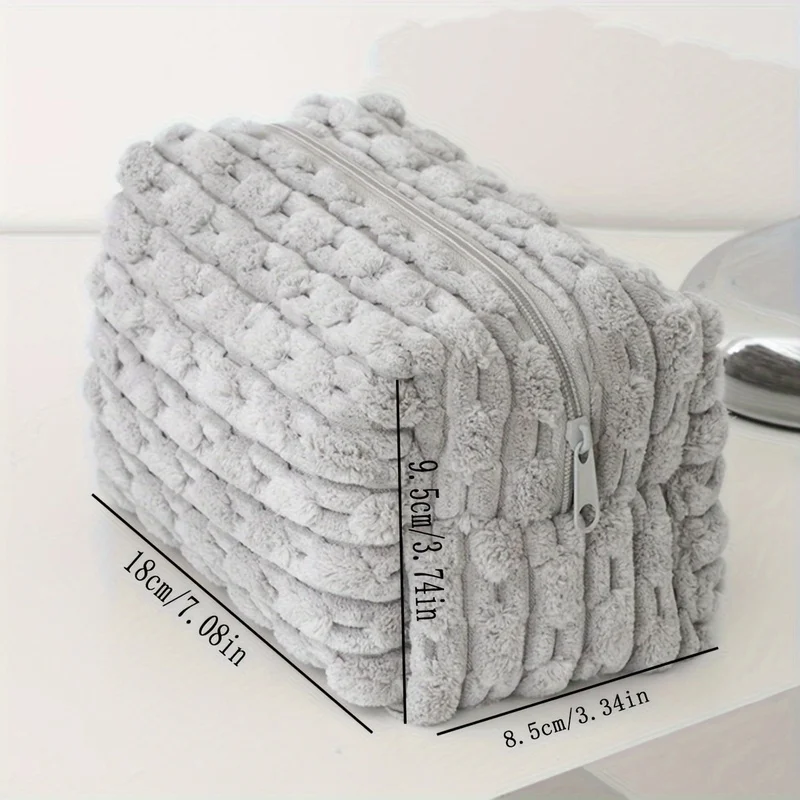 حقيبة مكياج قطيفة بلون موحد، حقيبة محمولة ذات سعة كبيرة لمنظم أدوات الزينة النسائية، عبوة واحدة #3