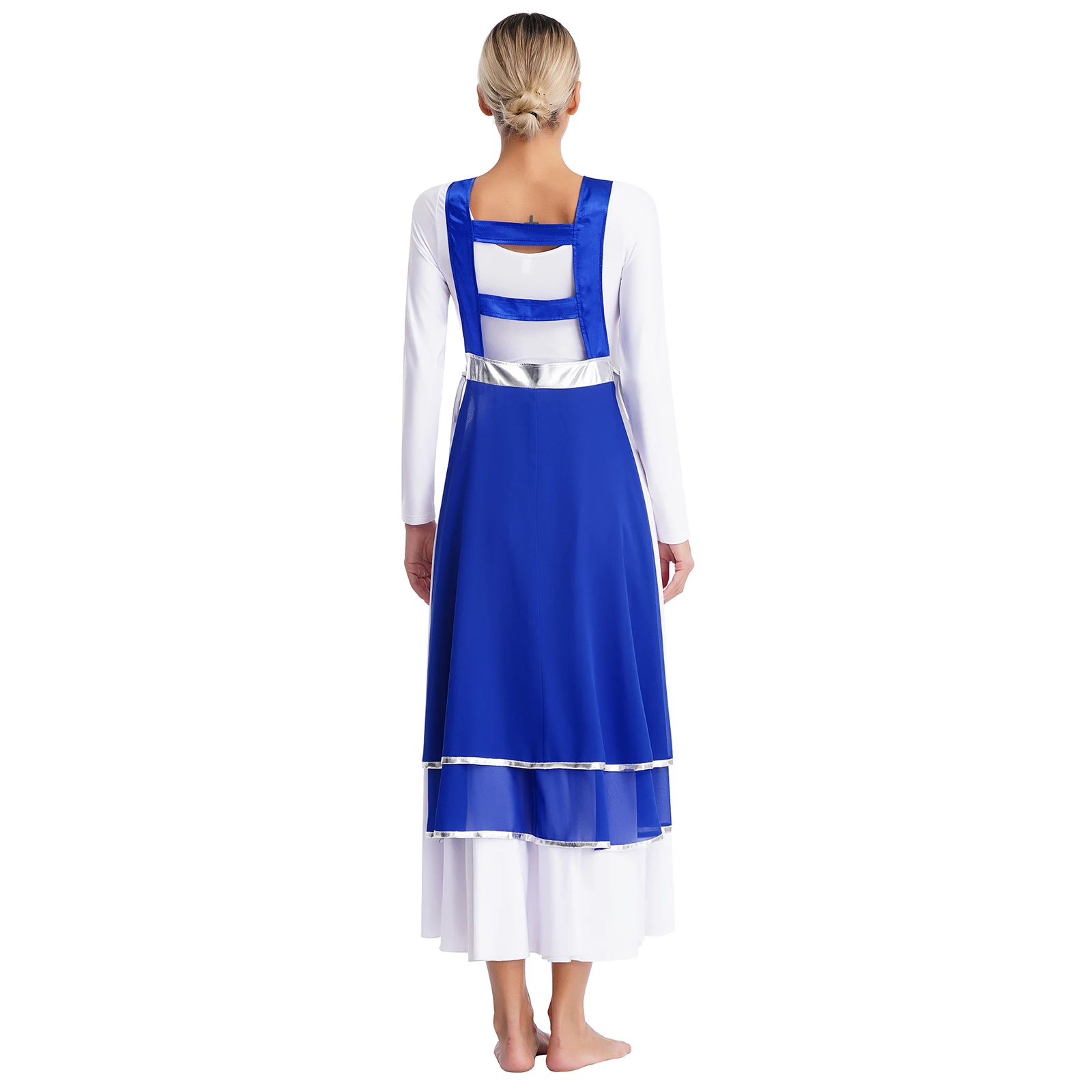 Donne chiesa coro culto vestito liturgico lode danza lirica prestazioni Dancewear senza maniche Lace-up lati abito tunica divisa