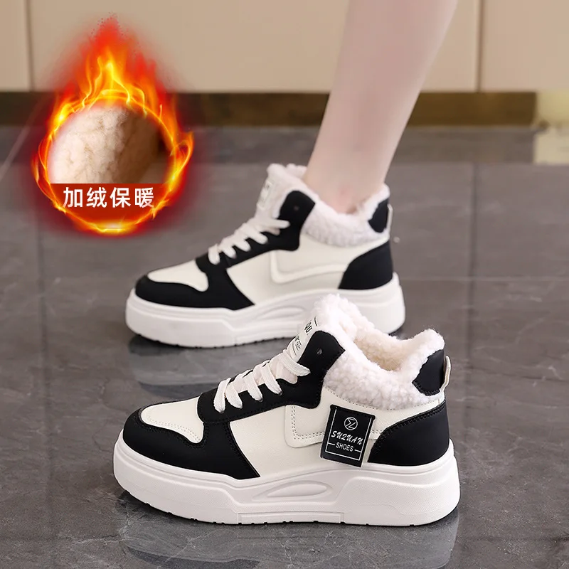 

Winter Sport Boots Women's Sneakers Plus Velvet Warm Cotton Shoes Lace Up Platform Shoes for Women Casual High Top Sneakers New