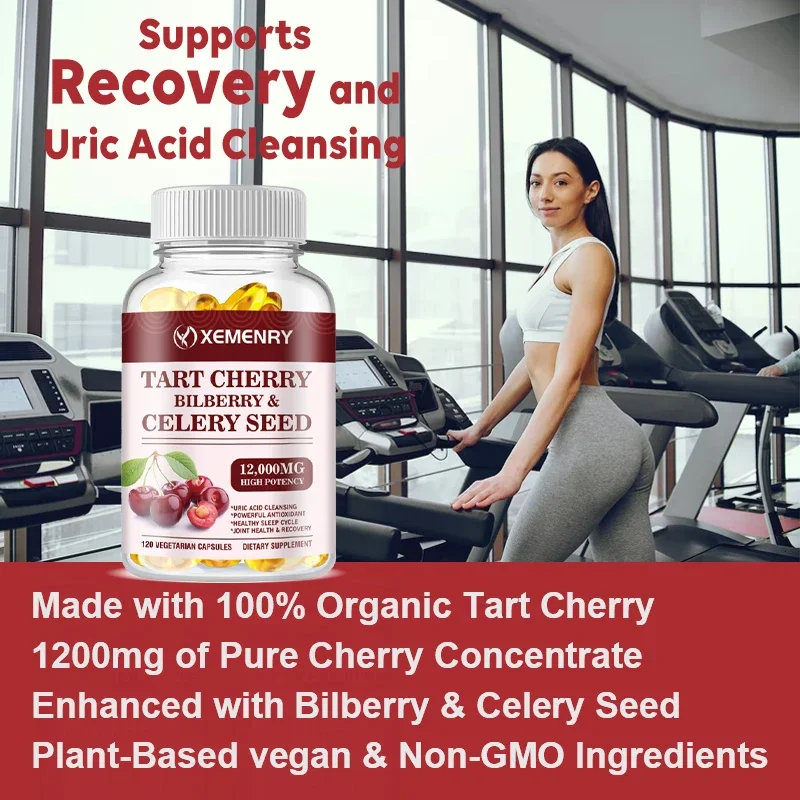 Organic Tart Cherry Extract Supplement 120 Vegetarian Capsules 12,000 Mg Strength 10:1 Extract Uric Acid