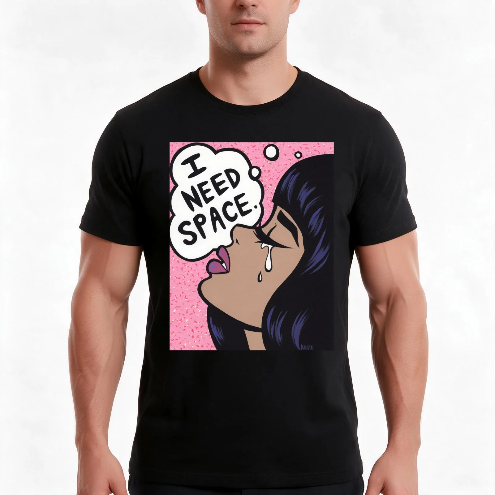 I Need Space Crying Comic Girl T-Shirt, Summer Casual Cotton Tee, Oversized Streetwear Tops, Vintage Graphic Print, 100% Cotton