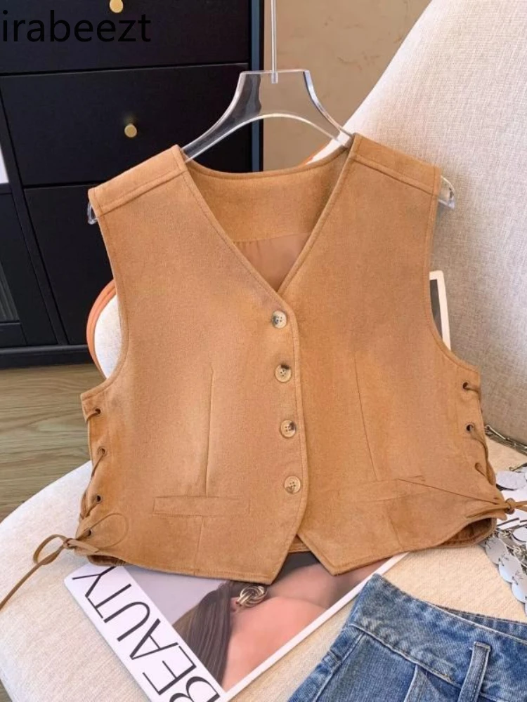 

Boho Suede Vest Women Crochet Lace Up Fringe Waistcoat Summer Layering Top Casual Design Jaqueta Feminina Inverno