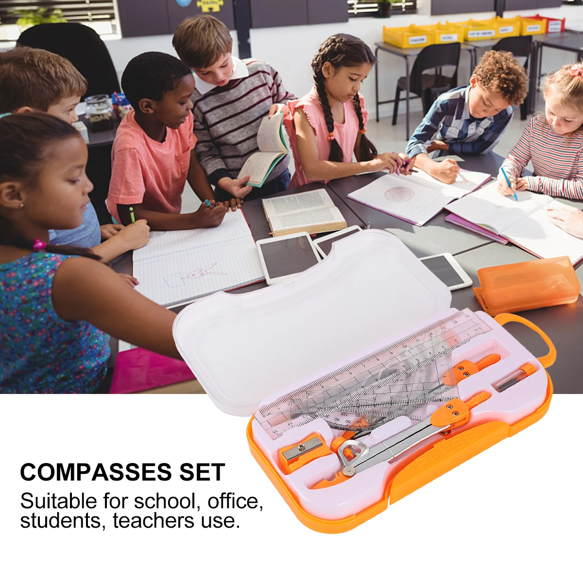 Metal Compass Drawing Tool Circle Kit Plastic Case Lightweight Storage School Office Math Ruler Set Drawing