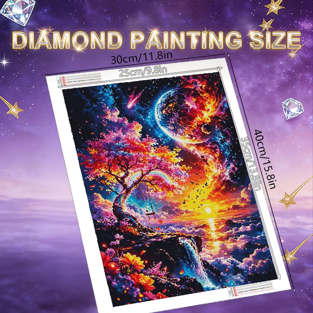 HUACAN Diamond Painting Tree Fantasy Landscape Sea Mosaic Moon Personalized Gifts Full Kits Rhinestones Home Wall Artwork