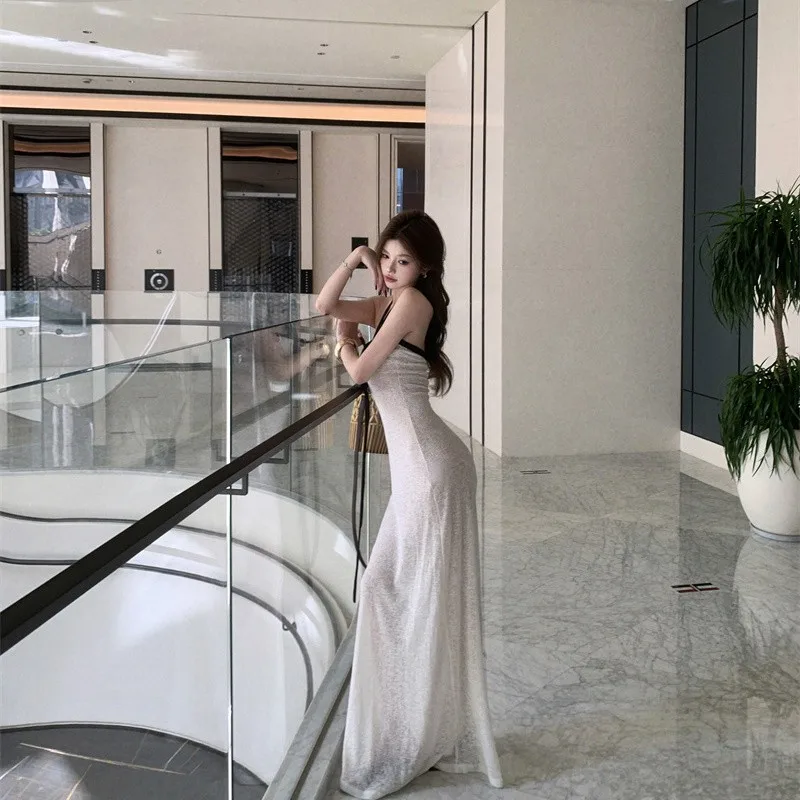 Dresses Sleeveless Womens Dress Red Elegant Spring Silk Sheer Perspective Transparent Ditsy Layered Picnic Lightweight Flowing