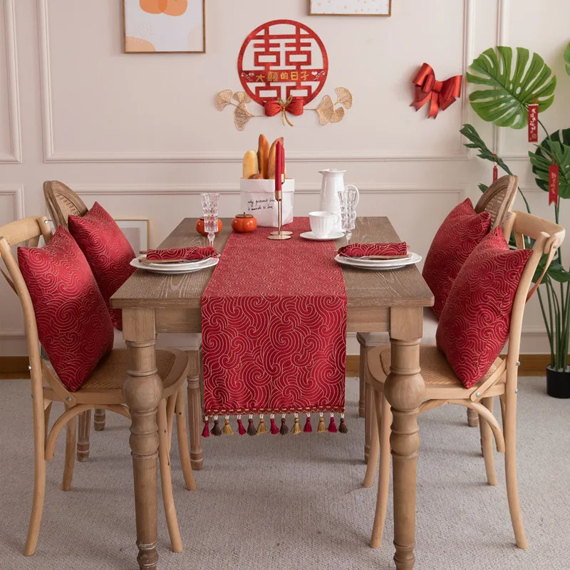 

Wedding New Year Table Flag Tassels Tea Table American Style Rural Simple Tea Table TV Cabinet Marriage Room Decoration Towel