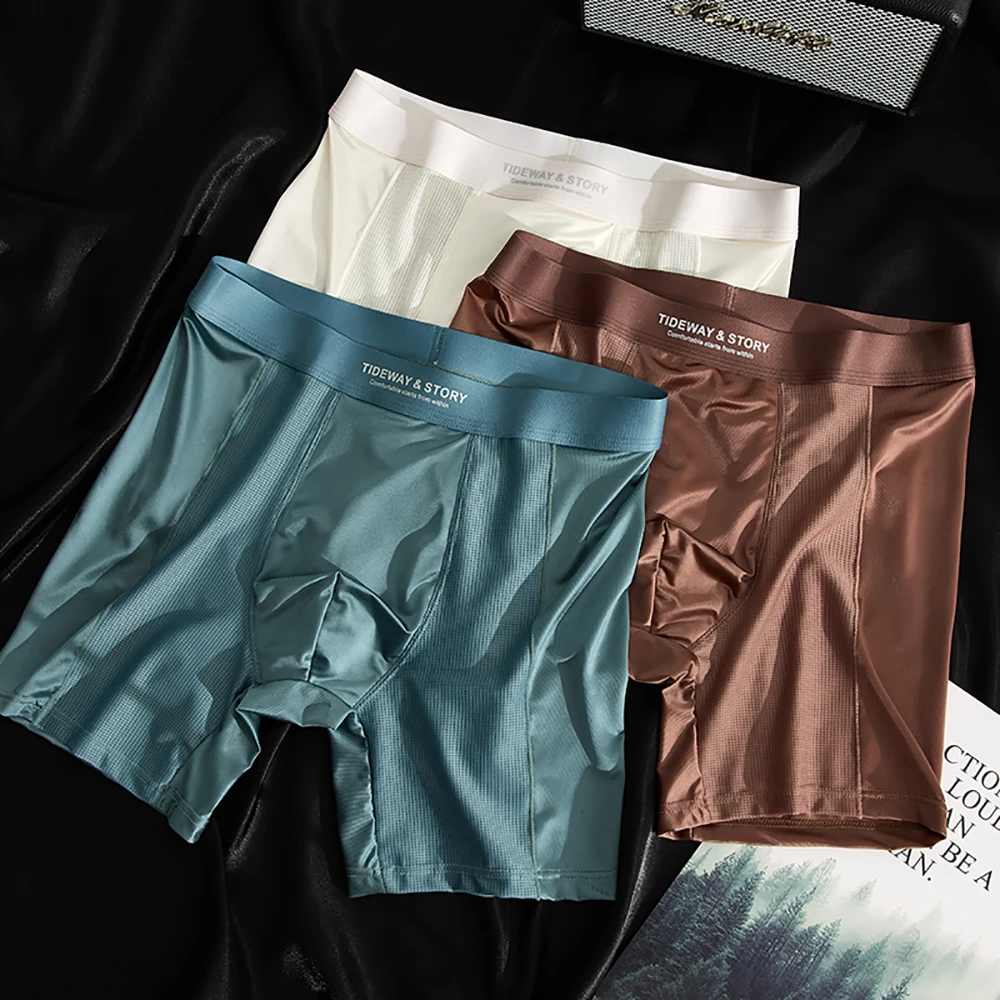 3PCS/Pack Luxury Satin-like Boxers Man Cool Ice Silk Antibacterial Breathable Quick-dry Underwear High Elastic Lengthen Panties