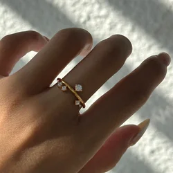 Vintage 18K Gold Plated Stainless Steel Snowflake Zircon Ring for Women Fashion Jewelry Party Gifts
