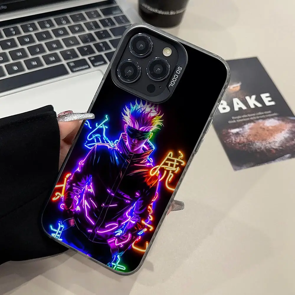 Jujutsu Kaisen النيون قضية الهاتف المحمول آيفون 17 16 15 14 13 12 11 X XR XS 8 7 برو ماكس زائد غطاء ملون شفاف فاخر