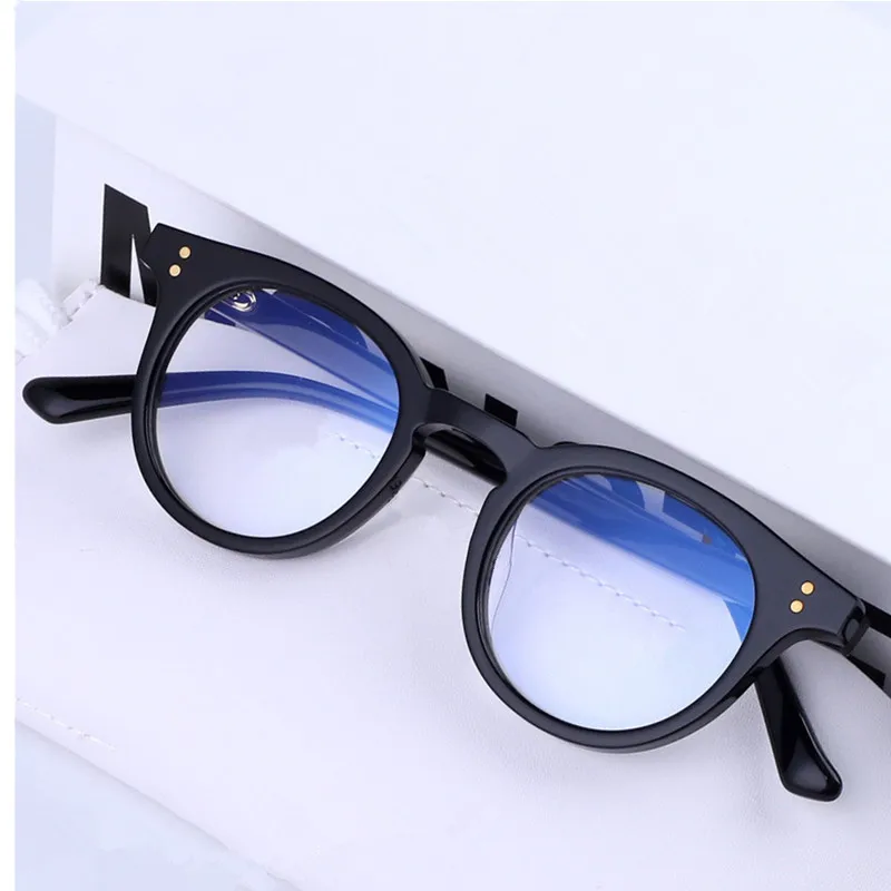 

Qua Korea Men Women Anti-Blueray PlanoGlasses45-23-152Italy Acetates Hand-made Optical Frame Retro-Vintage Round Fullrim for Pre