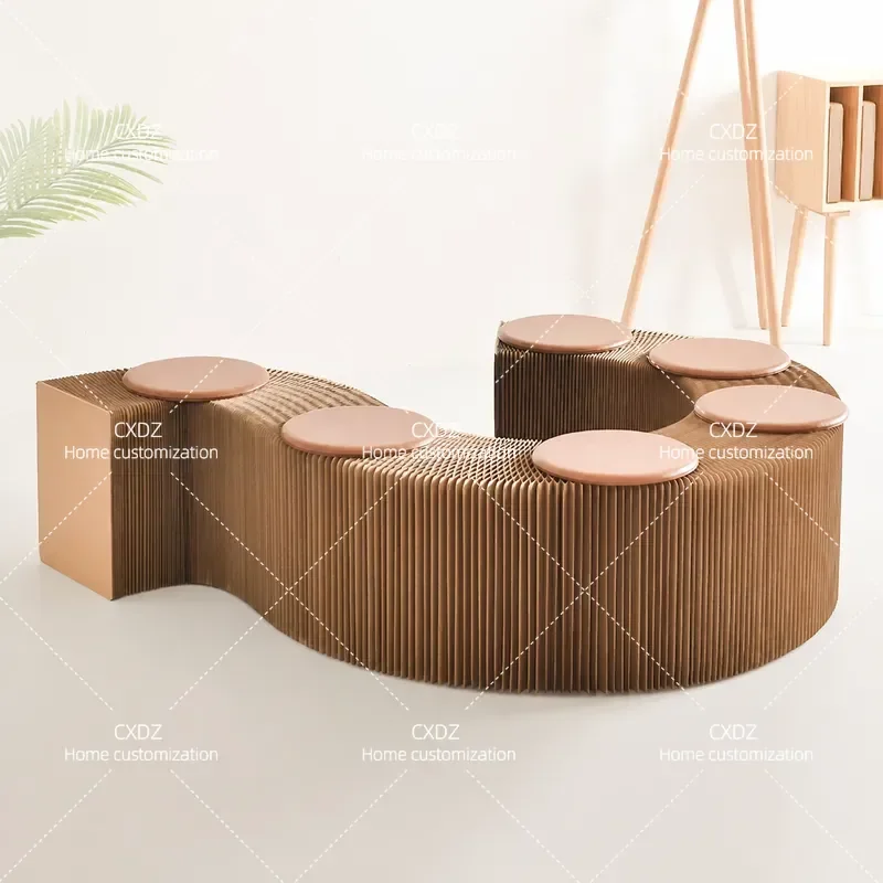 Creative Folding Retractable Paper Stool Lazy Sofa Space Saving Living Room Furniture Long Bench Modern Home Decor