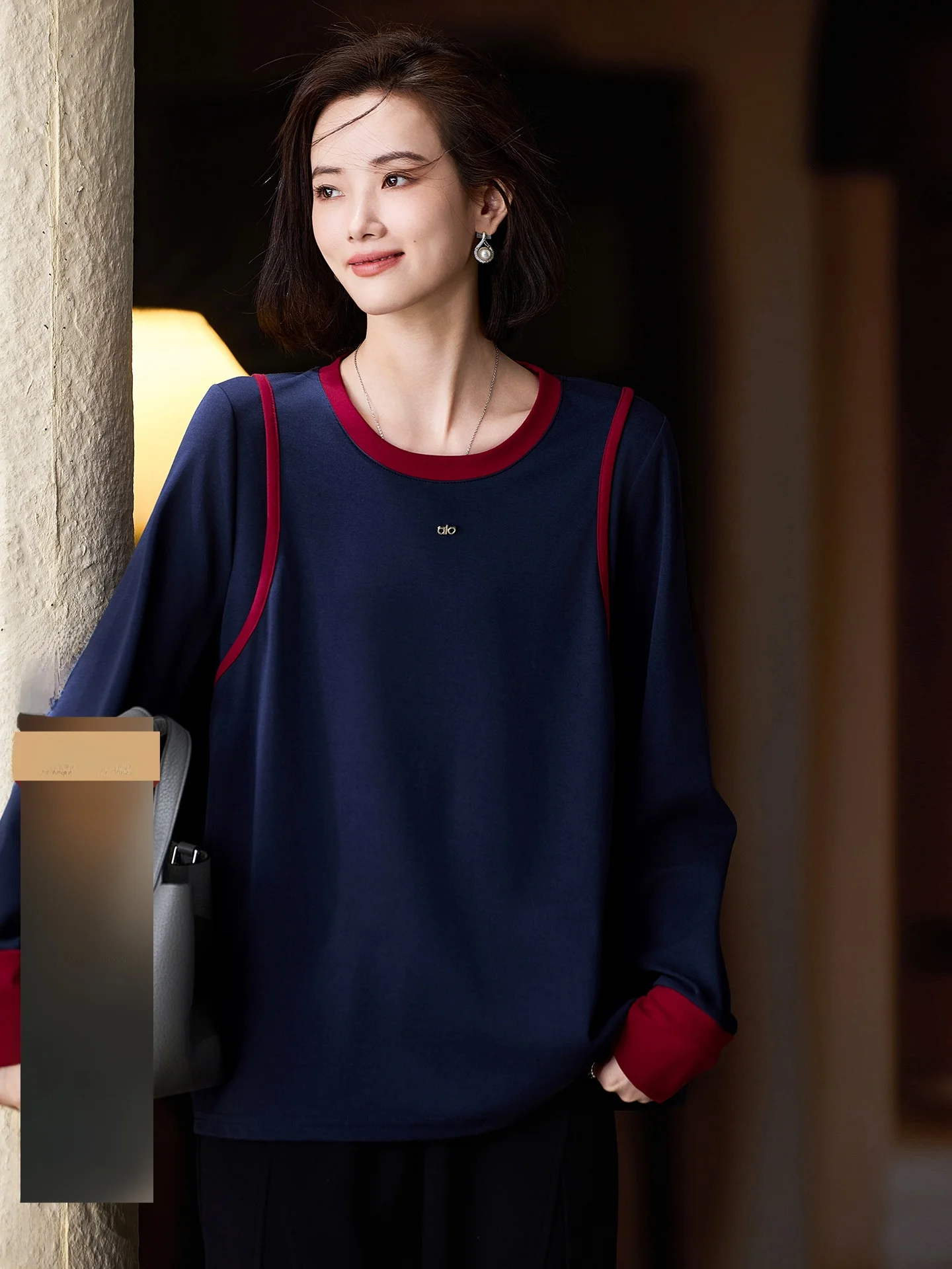 

Loose Long Sve T-irt Women's Base irt Autumn New Sle Street Sle Creative Pattern Cotton Polyester Blend Loose Top