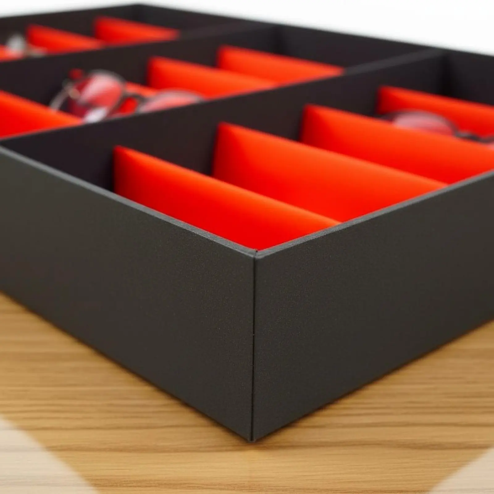 18-Compartment Glasses Case With Lid Spectacles Display Tray Sunglasses Storage Box Soft Lining for Collectors, Drawer, Closet