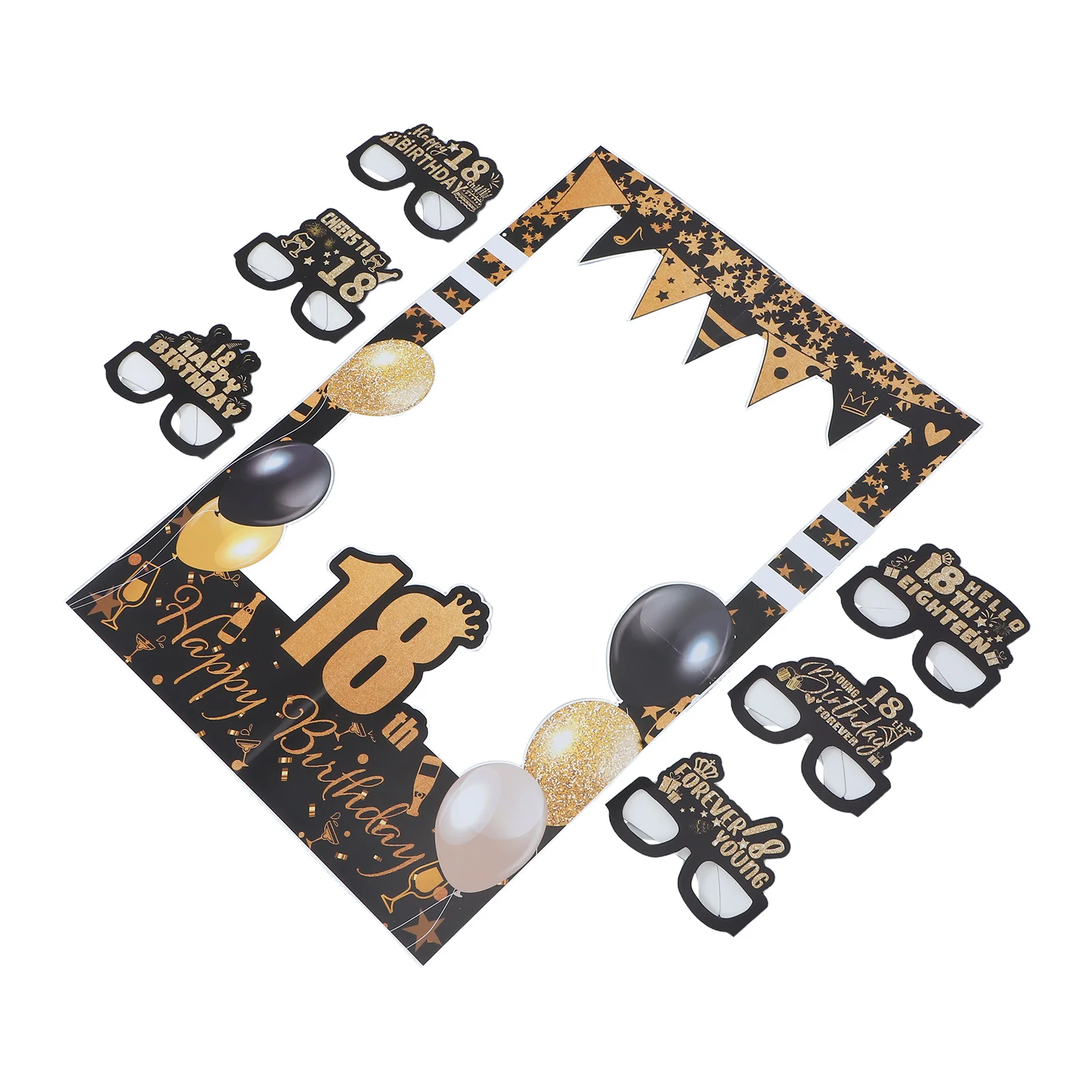 

1 set Birthday Photo Frame Props Black Gold Paper Glasses for Party Booth Selfie Decoration 18th 21st Accessories
