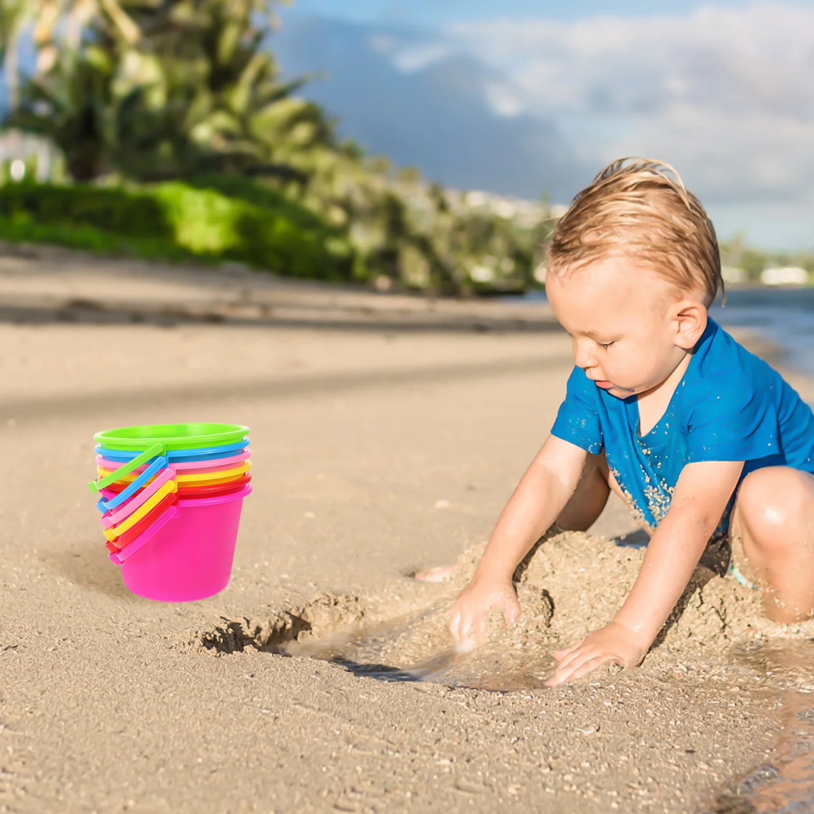 Cubo de playa para niños, juguetes de agua, cubos de excavación de arena para exteriores, suministro pequeño portátil, 6 uds.