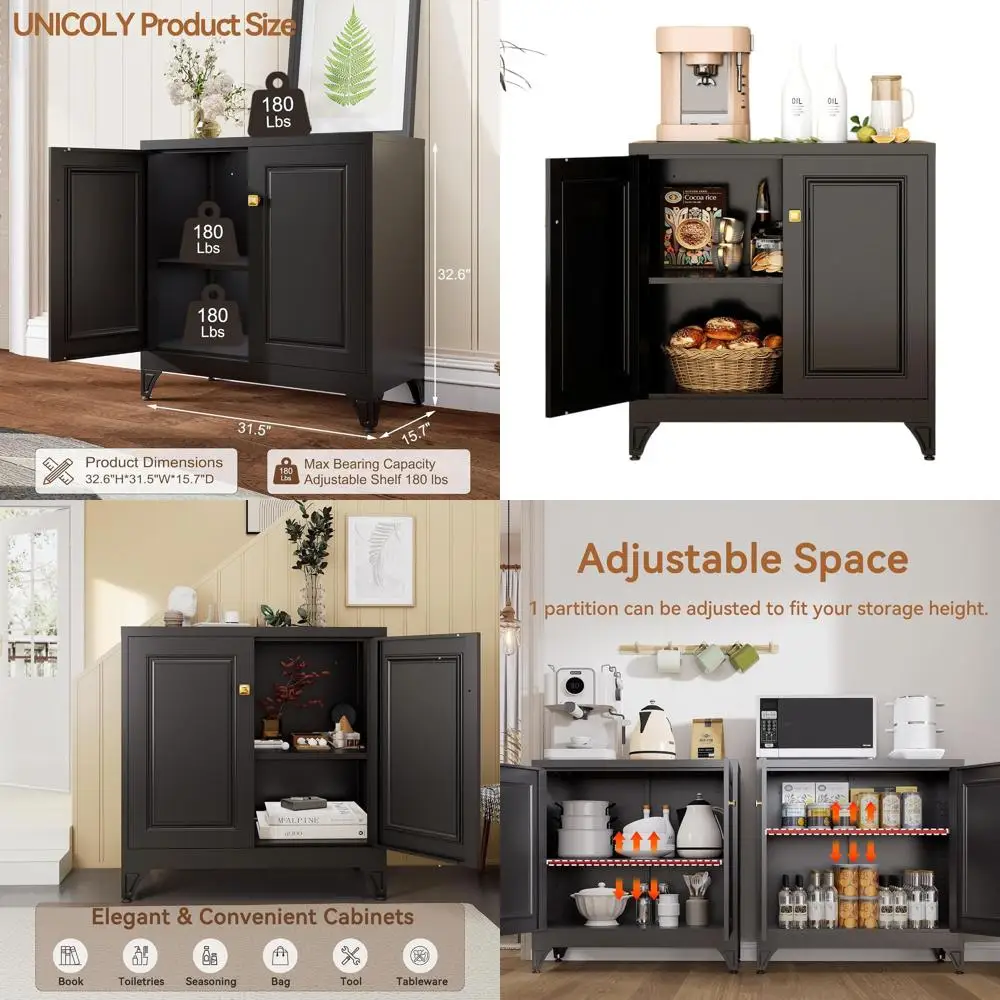 

33-черный металлический сервант-буфет с дверцами и полками для гостиной, требуется сборка