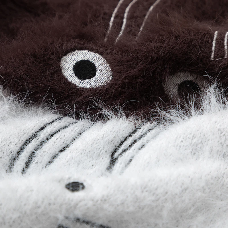 الخريف غامض متماسكة سترة لطيف الكرتون القط نمط البلوز فضفاض دافئ فروي البلوز 2025 الشتاء ملابس تريكو غير رسمية القمم الملابس