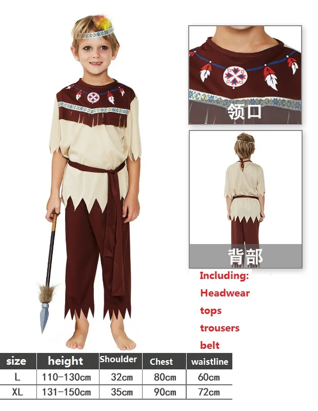 Volwassen Kinder Halloween Cosplay Kostuums Grijze Witte Indiase Kleding Inheemse Kostuums Maskeren Dansvoorstelling Kostuums