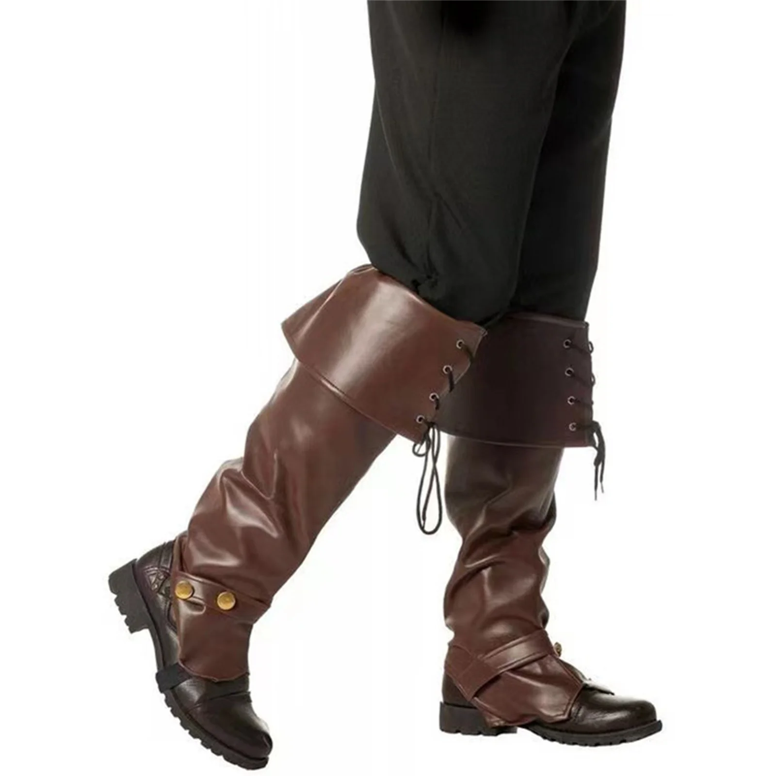 Awwwcos Medieval Renaissance Viking Pirate Leg Guards Adult Mens Lace Up Pleated Boot Covers Halloween Costume Accessory