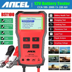 ANCEL BST100 12V Voltage Battery Tester Analyzer Digital 220Ah 2000CCA Car Battery Checker with Cranking&Charging Load Battery