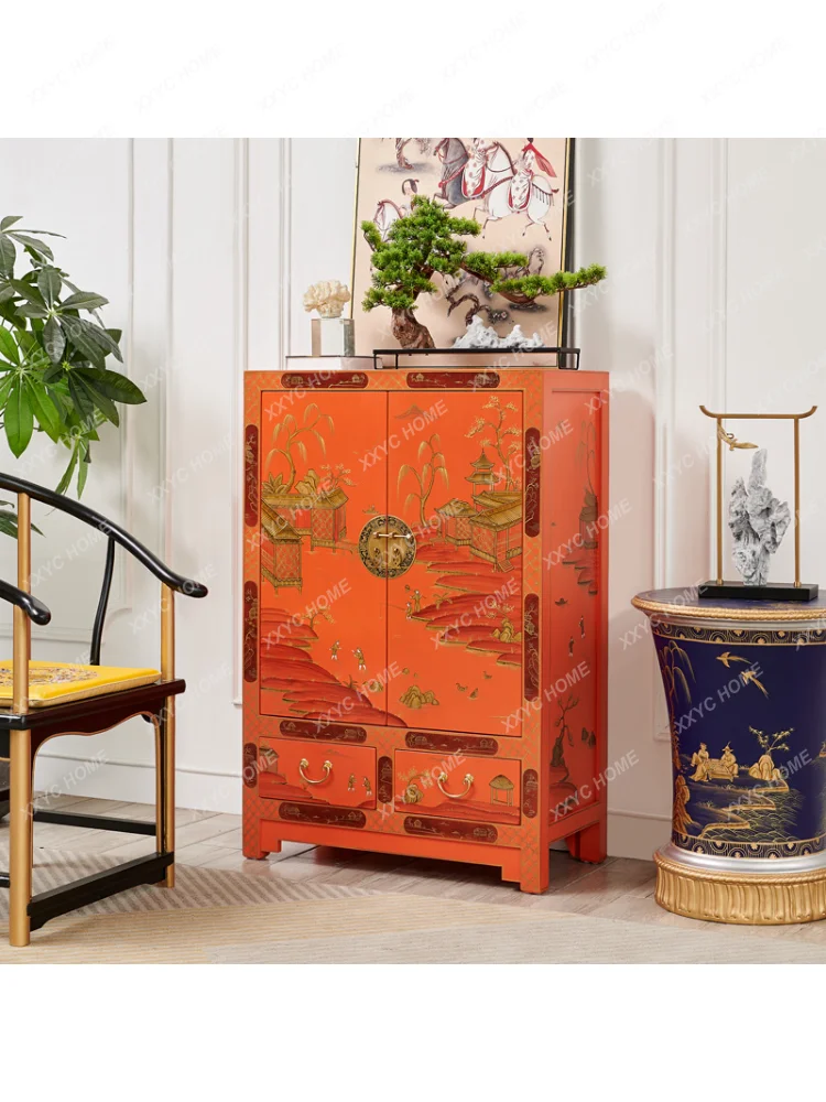 Small Apartment Living Room French Chinese Style Orange Orange Orange Double Door New Chinese Style Small Wardrobe Shoe