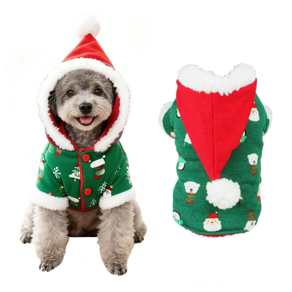Hundemantel, Kapuzenpullover, Weihnachts-Outfits für kleine Hunde und Katzen, Winter, warme Fleece-Welpen-Kapuzenjacke, süßes Yorkie-Chihuahua-Mops-Kostüm