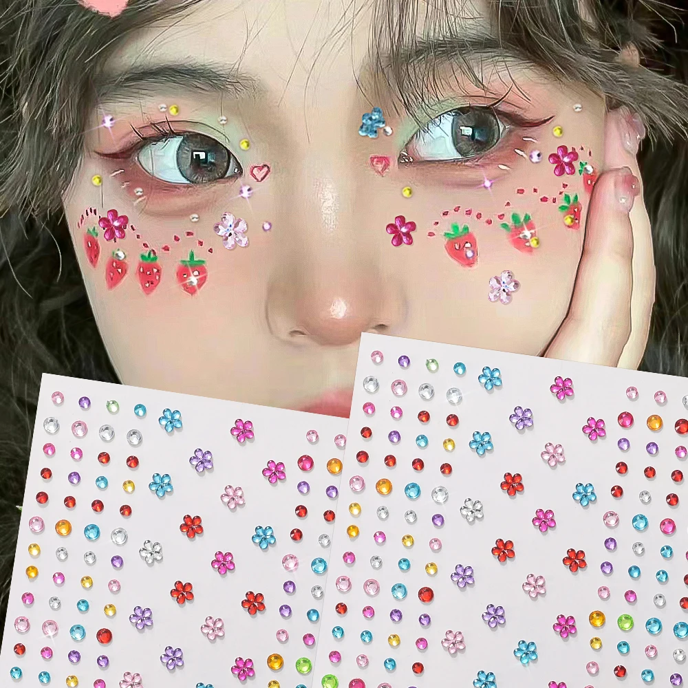 1Pcs 3D Five-Petal Flower Rhinestone Face Stickers Children's Stage Makeup Gems Fake Tattoos Toy Phone Case DIY Diamond Decor NK