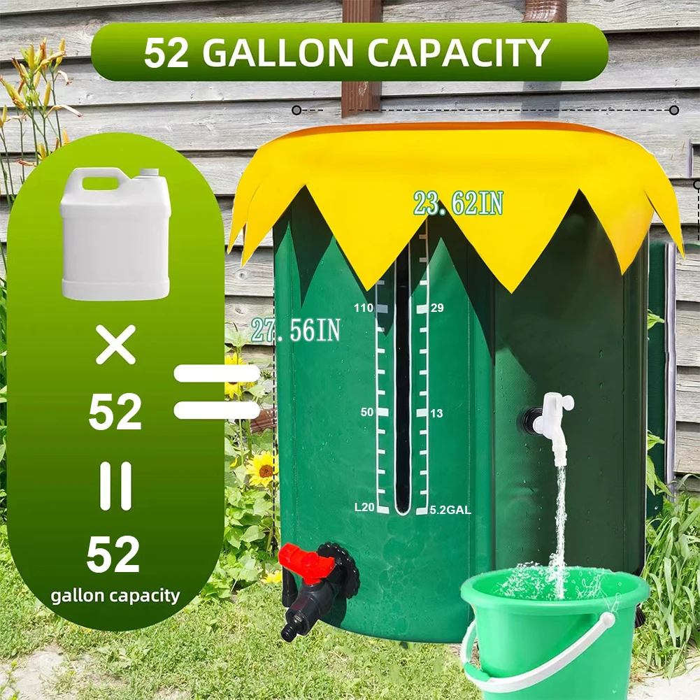 52 جالون نظام جمع المطر قابل للطي PVC خزان المياه في الهواء الطلق برميل المياه جامع حديقة المياه الماسك