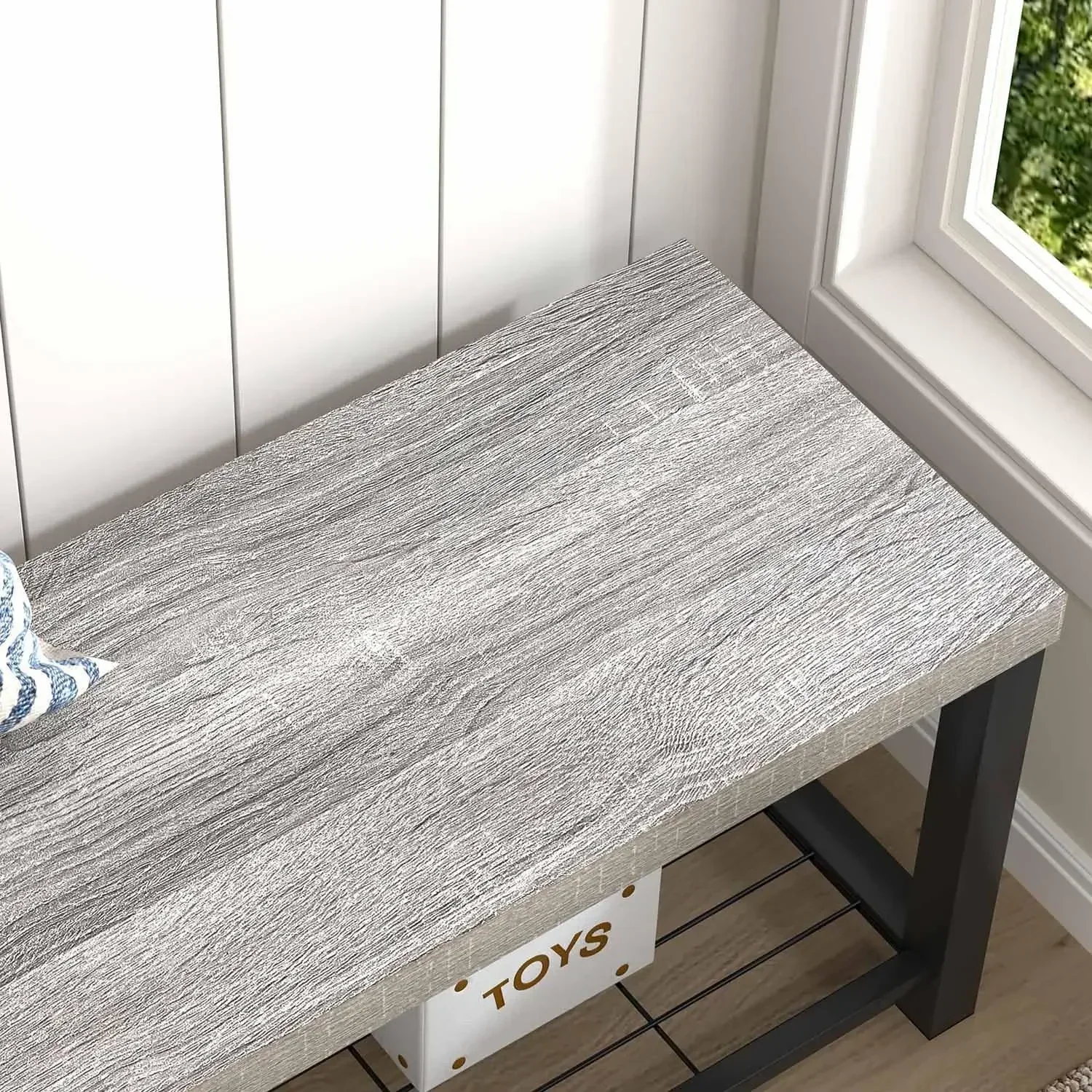 

[Limited Time Offer, Clearance!]Entryway Bench, Rustic Wood and Metal Shoe Storage Bench for Hallway Front Door Entrance, Indust