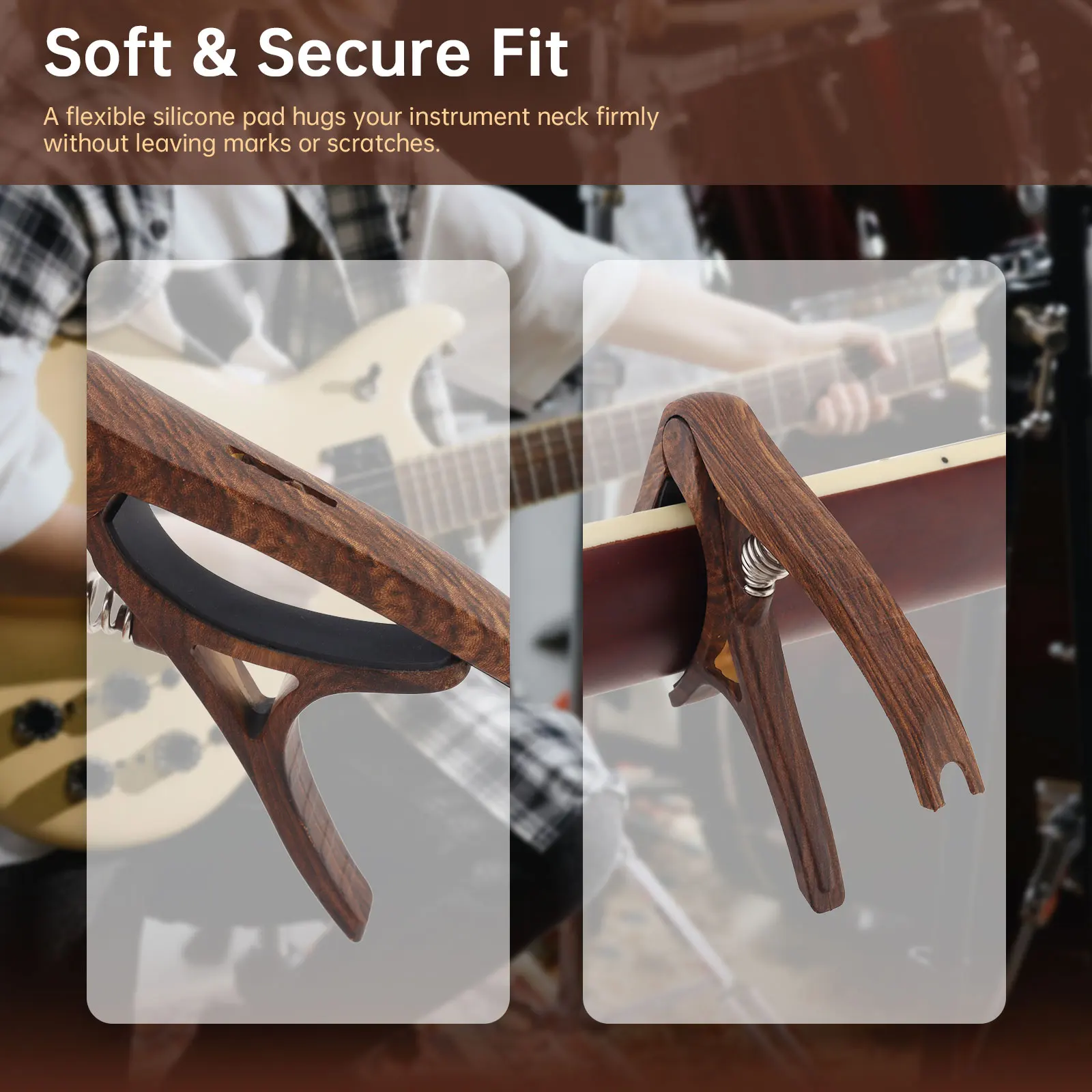 2개입 모조 나무결 기타 카포 어쿠스틱 일렉트릭 기타 밴조 만돌린 우쿨렐레 카포 피크 홀더 핀 풀러