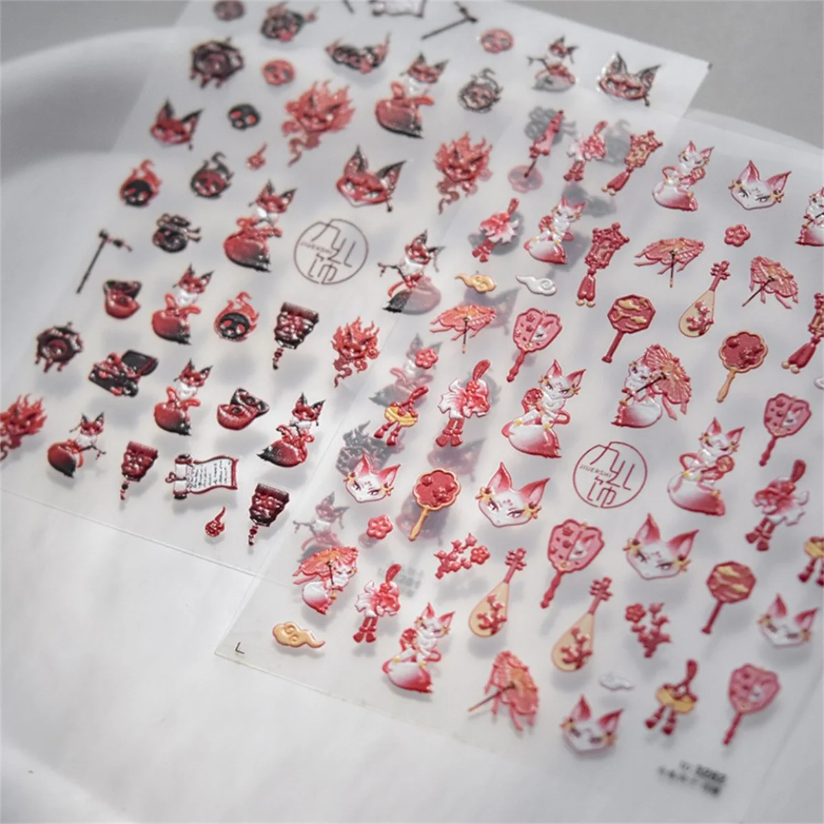 1 Stuks Cartoon 5d Reliëf Roze Zwarte Rode Vos Nail Art Stickers Kawaii Dieren Zelfklevende Overdracht Nagel Decoraties Slider Stickers Diy