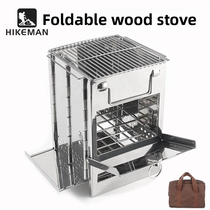 

HIKEMAN Outdoor BBQ Grill Foldable Integrated Stainless Steel Square Firewood Stove Picnic Barbecue Camping Portable Charcoal