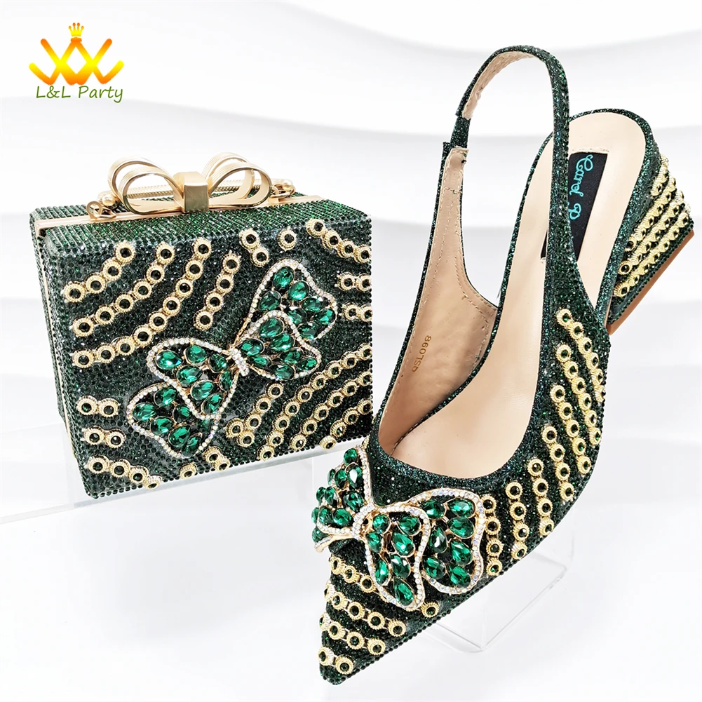 Classics Fashion New Arrivals Italian Women Shoes and Bag to Match High Quality Pumps for Wedding in Green Color