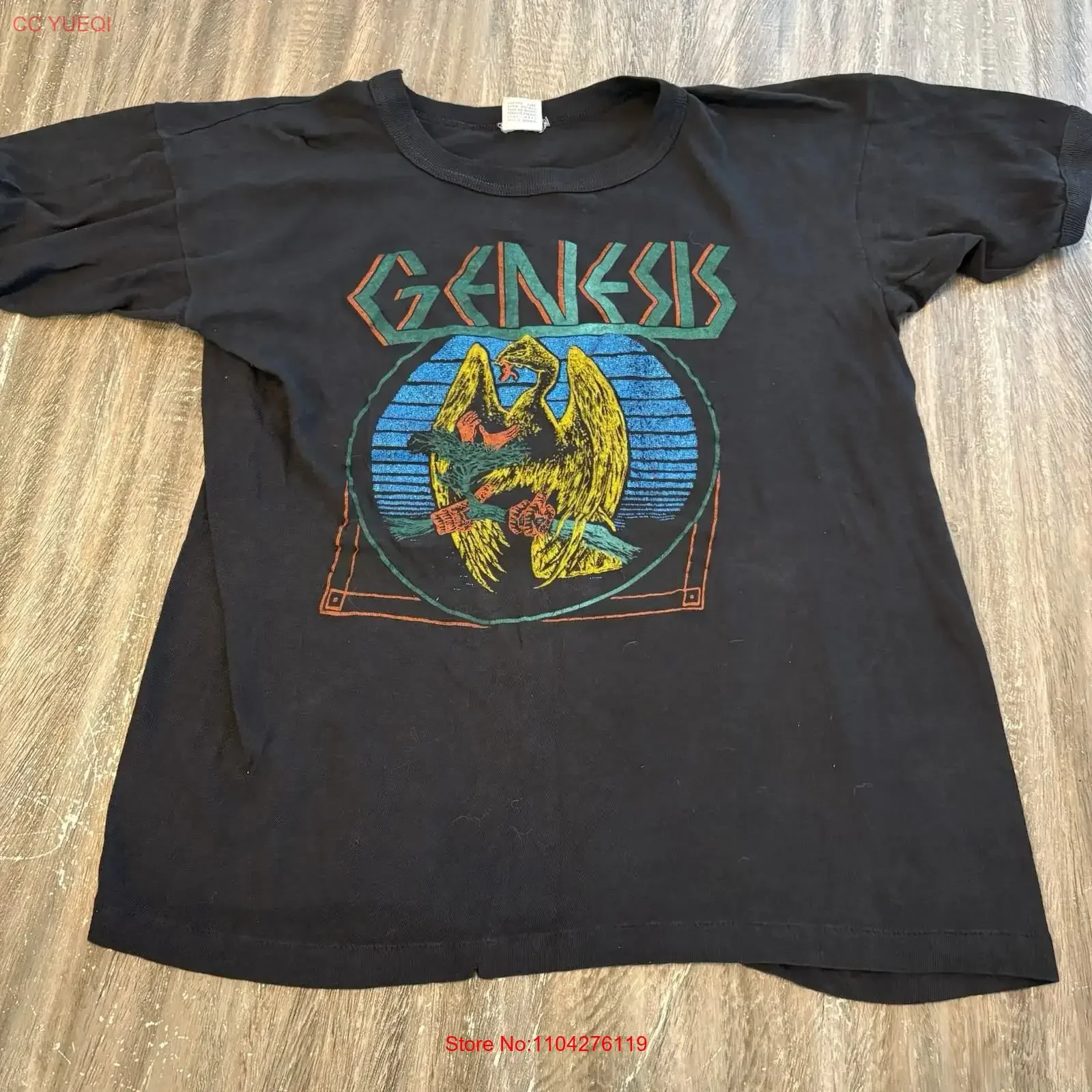 Camiseta vintage rara de los años 80 de Genesis In Concert, talla mediana, con efecto desgastado, lavada, versátil, de diseñador, a la moda, suave y elástica.
