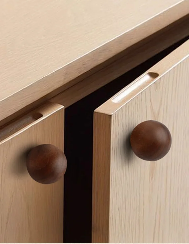 Natural Solid Wood Cabinet Handles Nordic Kitchen Drawer Pulls Walnut Durable Round Wooden Knobs Furniture Handle
