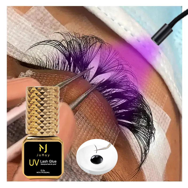 JOMAY Zwarte UV-wimperlijm 0,5S Supersnelle droge wimperlijm voor verlenging Verhoog de snelheid Zwarte lijm Waterdicht en oliebestendig