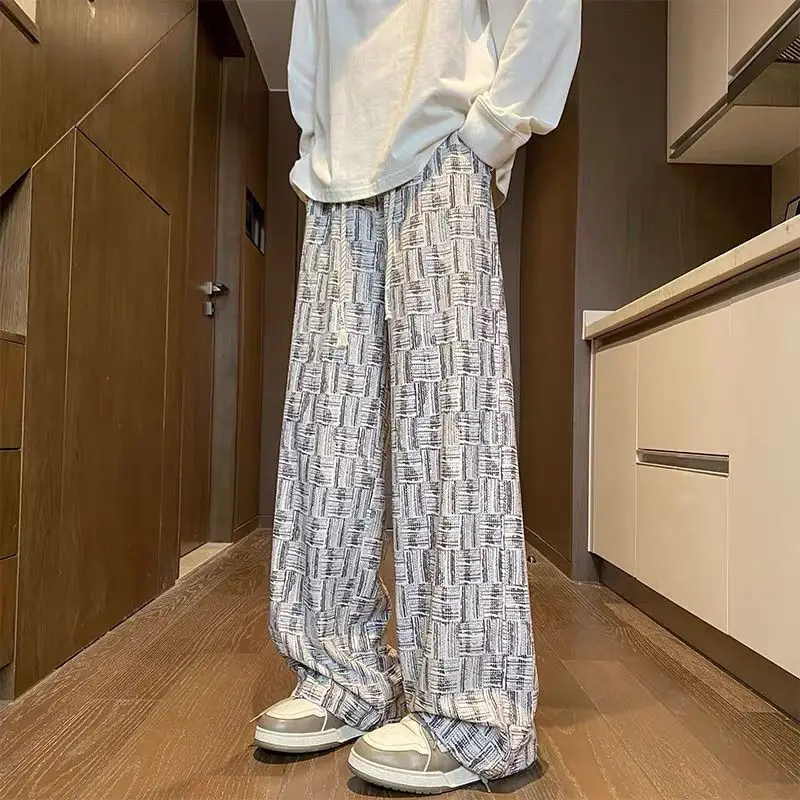 Мешковатые мужские повседневные широкие брюки из ледяного шелка в стиле Харадзюку, модная оригинальная одежда, летняя новинка, винтажная распродажа, классические мужские брюки