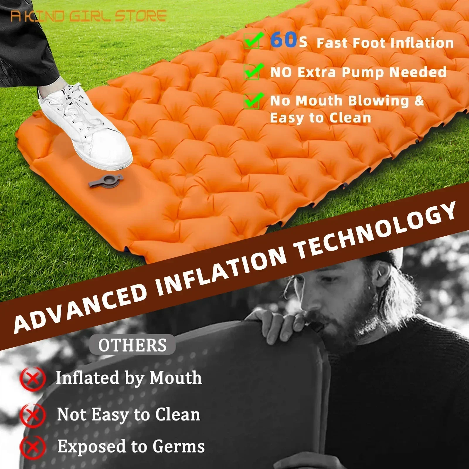 Outdoor Sleeping Pad Camping Inflatable Mattress Outdoor Mat Cushion Pillow Folding Bed Ultralight Air Cushion Hiking Trekking