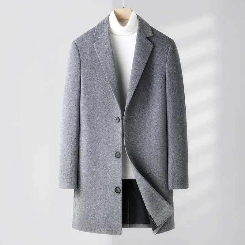 Large Size Men Clothing Wool Coats Coat Korean Autumn Winter Casual Solid Loose Male Clothes Long Sleeve Midi Overcoat Blends