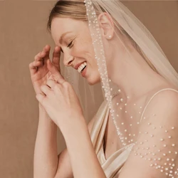 NZUK Bridal Veil Bead Wedding Veil Pearls Wedding Veils with Comb Type Layer Dramatic 1 Tier Pearl Veil Bridal Veils
