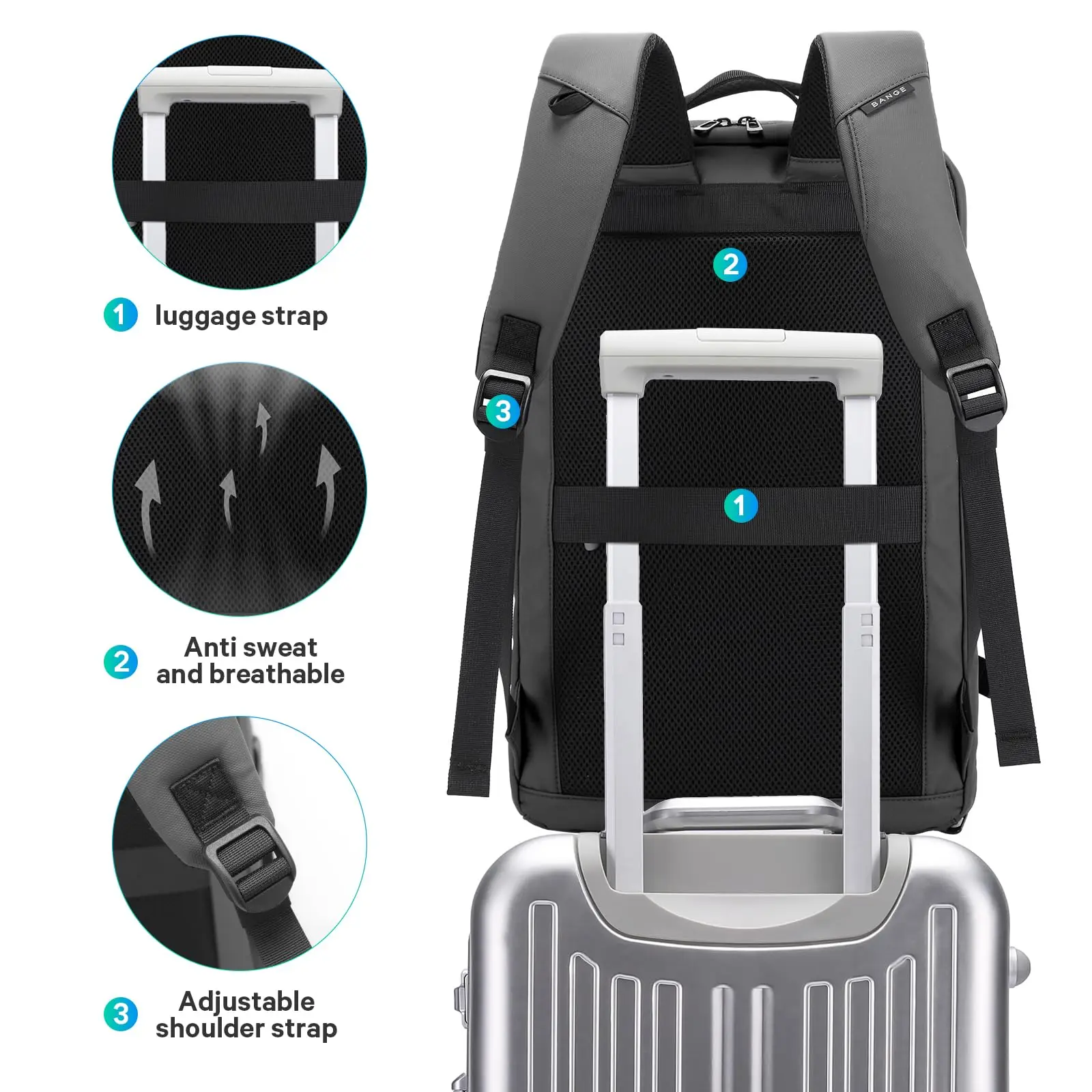 حقيبة ظهر جديدة للسفر للرجال من Bange، حقيبة ظهر مقاومة للماء ذات سعة كبيرة للمشي لمسافات طويلة والتخييم، حقيبة ظهر تحمل مع حجرة للأحذية #5