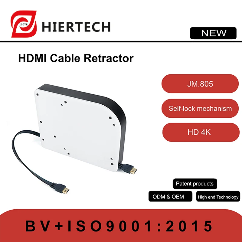 HIERTECH High-Definition 4K Auto-Retractable 1.95m HDMI-compatible Cable Reel Fixed End 0.2m Useful for Office Home Appliances