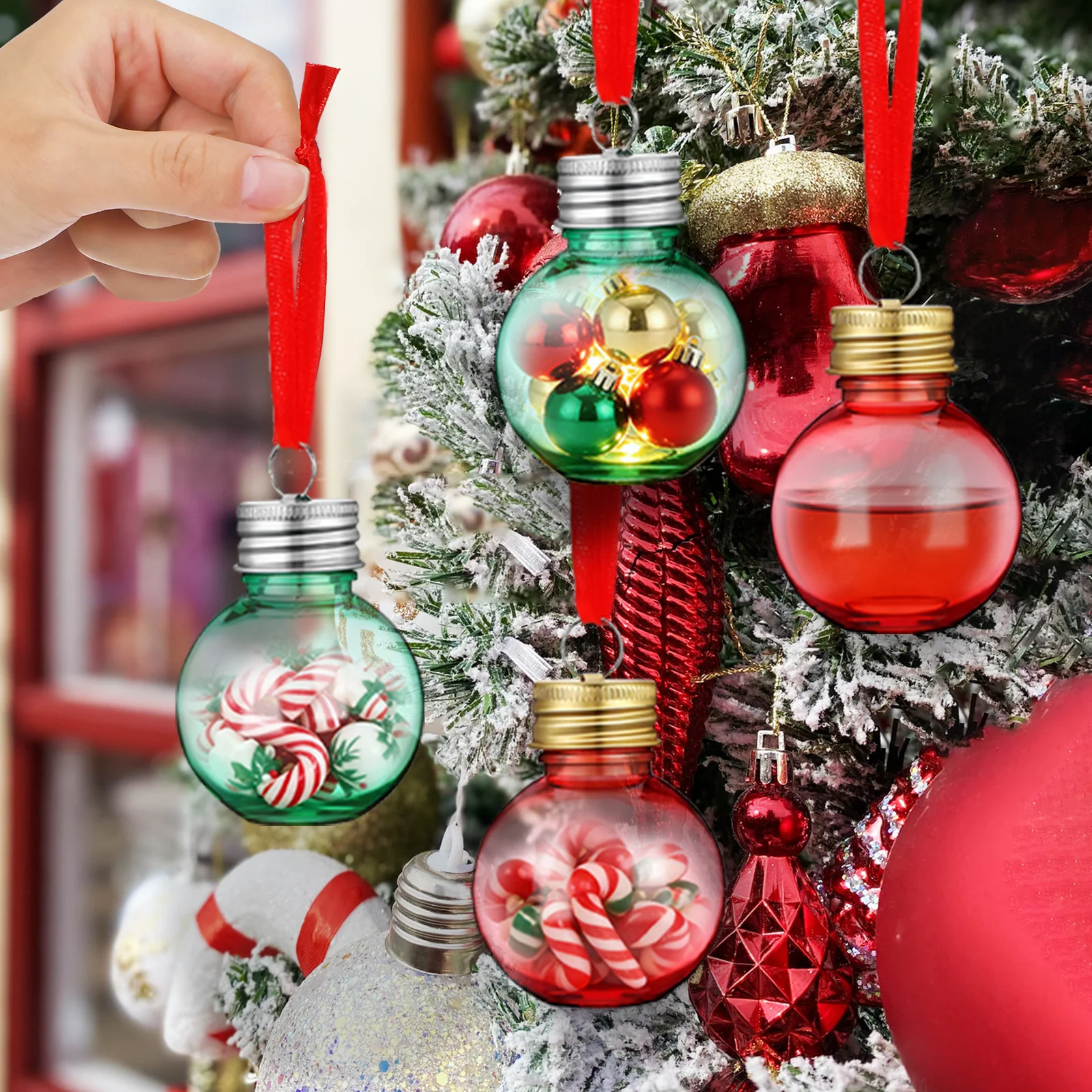 

24pcs Drink Ball Clear Plastic Fillable Trees Ornament Water Bottles Bulbs Juice Bottles Booze Pendant Ball For Party Favor 50ml