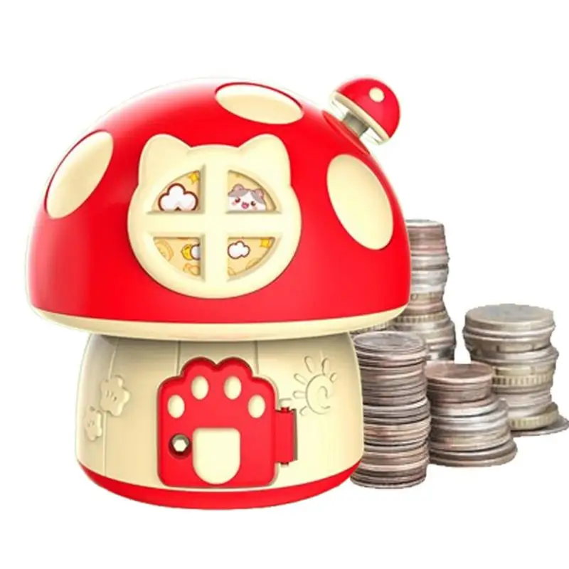 Mushroom Coin Bank Cartoon Money Saving Pot Creative Desktop Money Pot Cute Cash Saving Bank With Anti-Loss Key For Kids Aged 3