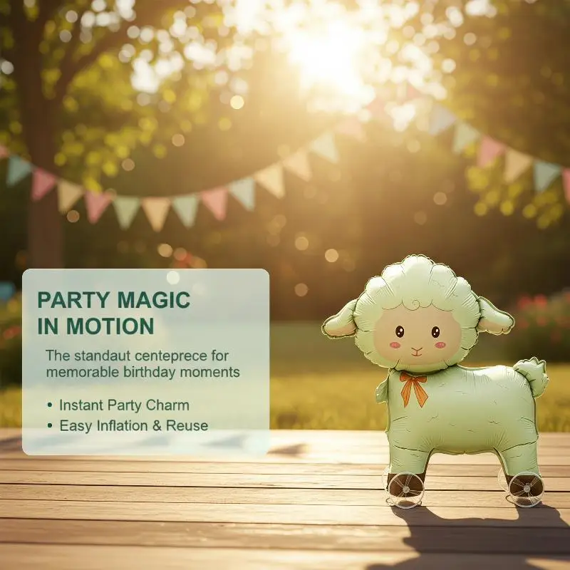 Walking Cartoon Sheep Balloon With Wheels 1Pcs Standable Foil Lamb Balloon for Kids Toddlers Birthday Party Favors