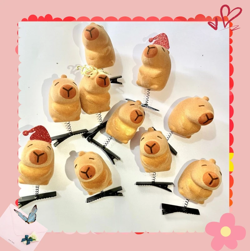 Cartoon Flocking Bow Hat Handmade Diy Capybara Kawaii Hair Clips Women Girls Hairpin Headwear Barrette Hair Accessories
