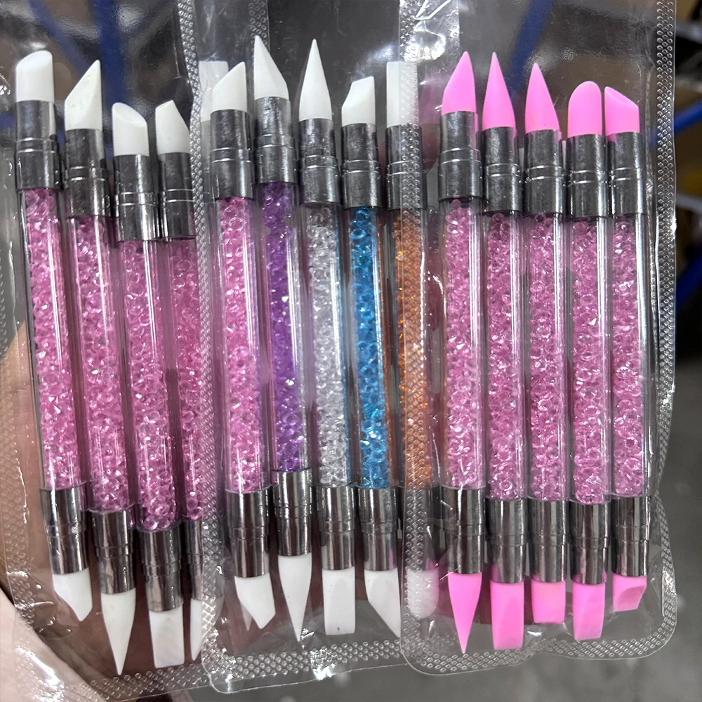 

5Pcs/Set 3 Styles Sculpture Dotting Pen Nail Art Silicone Brush Dual-head Carving Flower Modeling Multi-function Nail Supplies-/